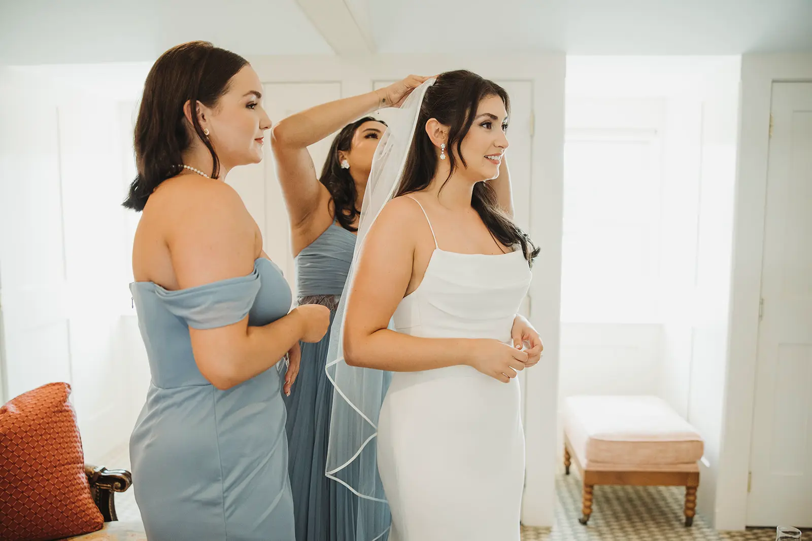 Bride Getting Ready at Farmhouse at Smith Farm Gardens