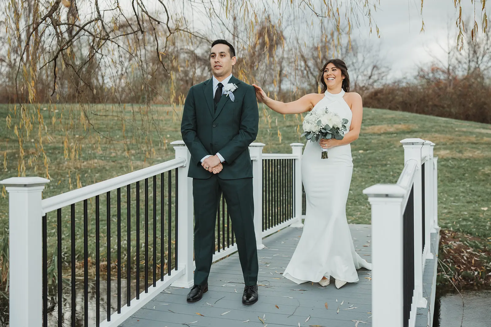 Bride and Groom First Look at The Barns at Wesleyan Hills