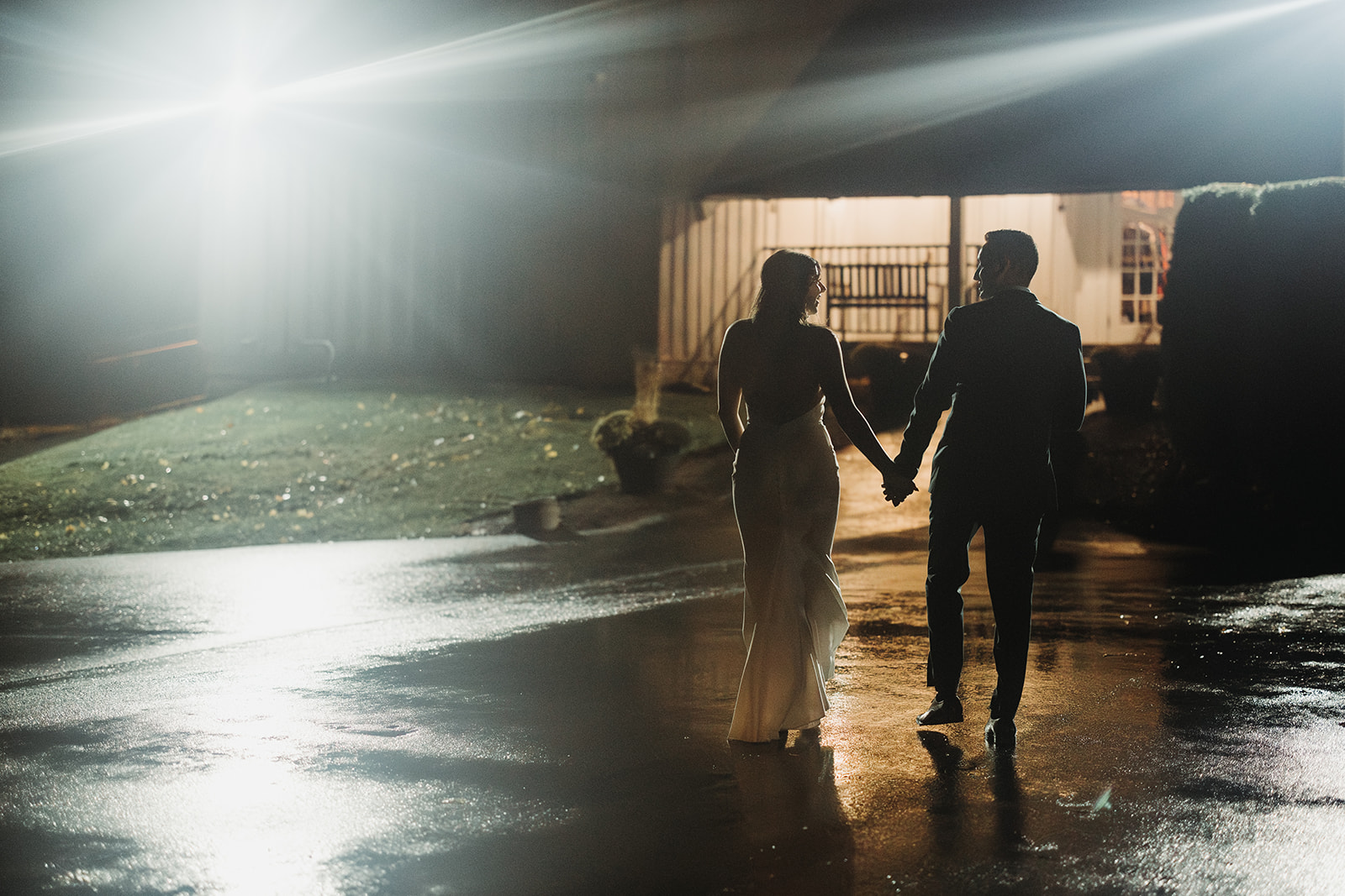 Bride and Groom Sunset Portraits During Rainy Connecticut Wedding