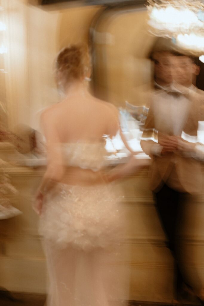 Blurred Photo of Bride and Groom Enjoying Cocktail Hour at Wedding, Hotel Chelsea Manhattan