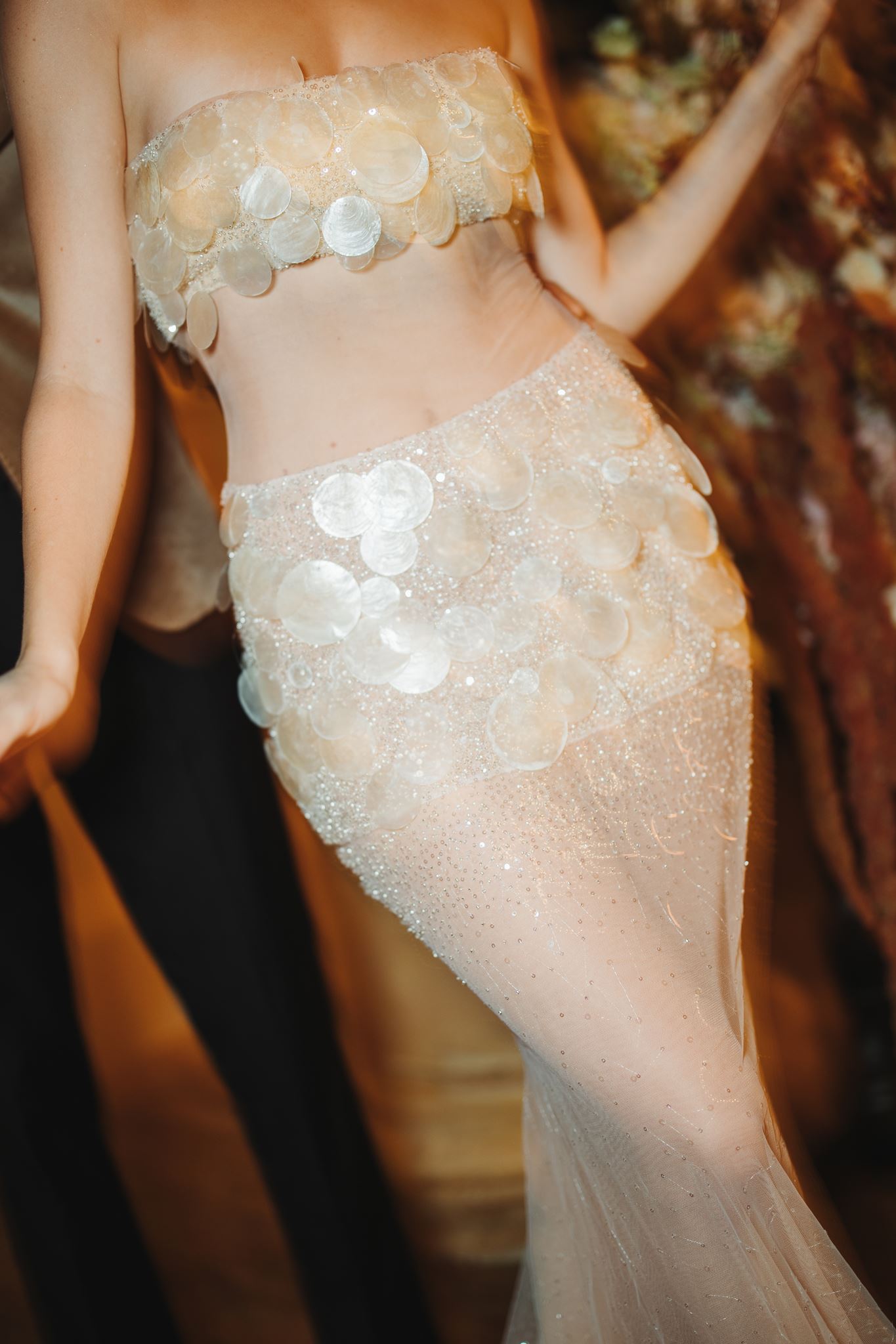 Bride Wearing Two Piece Wedding Reception Party Outfit