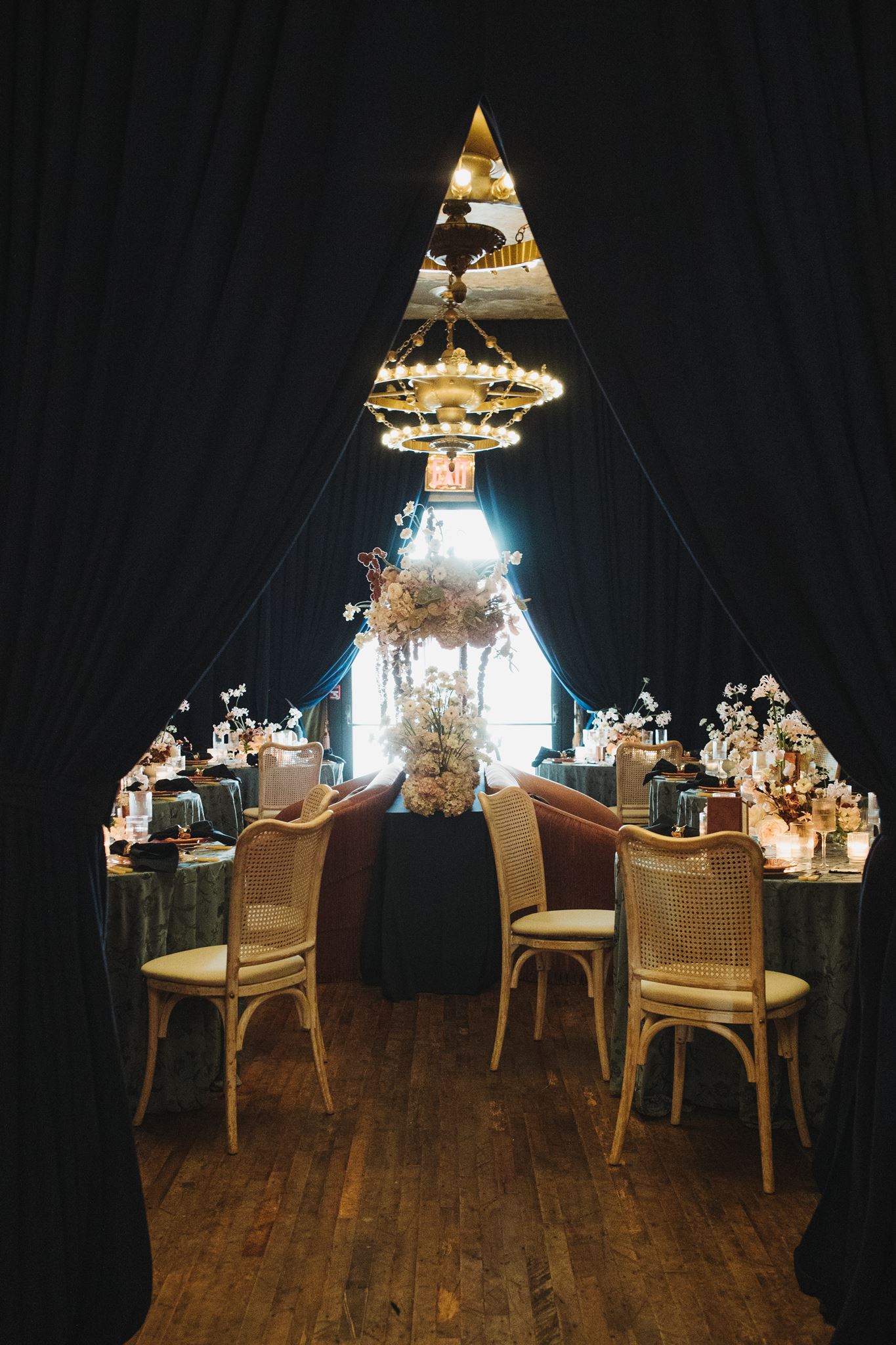Entryway to Sophisticated Wedding Reception Setup at Hotel Chelsea in Bard Room