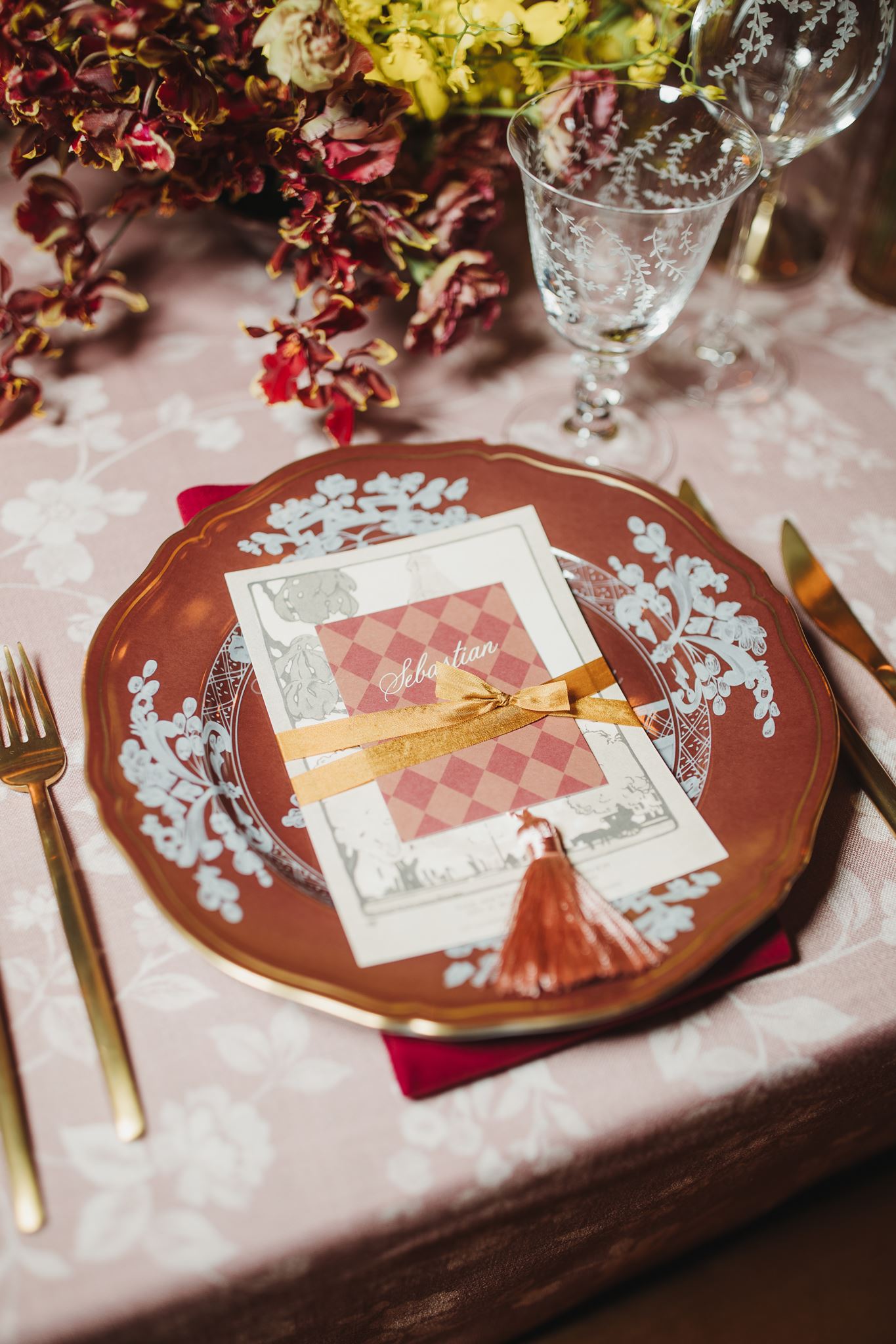 Funky, Fun, Modern Tabletop Place Setting for Guest at NYC Hotel Wedding
